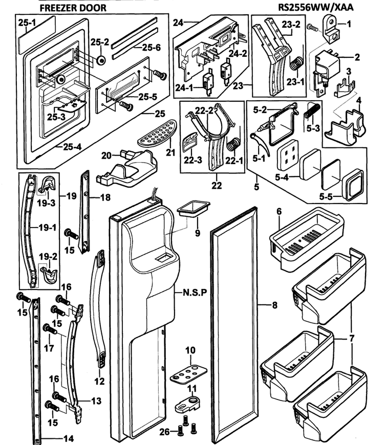 Base Assy Diagram and Parts List for RS2556WW XAA-0000 Samsung Refrigerator