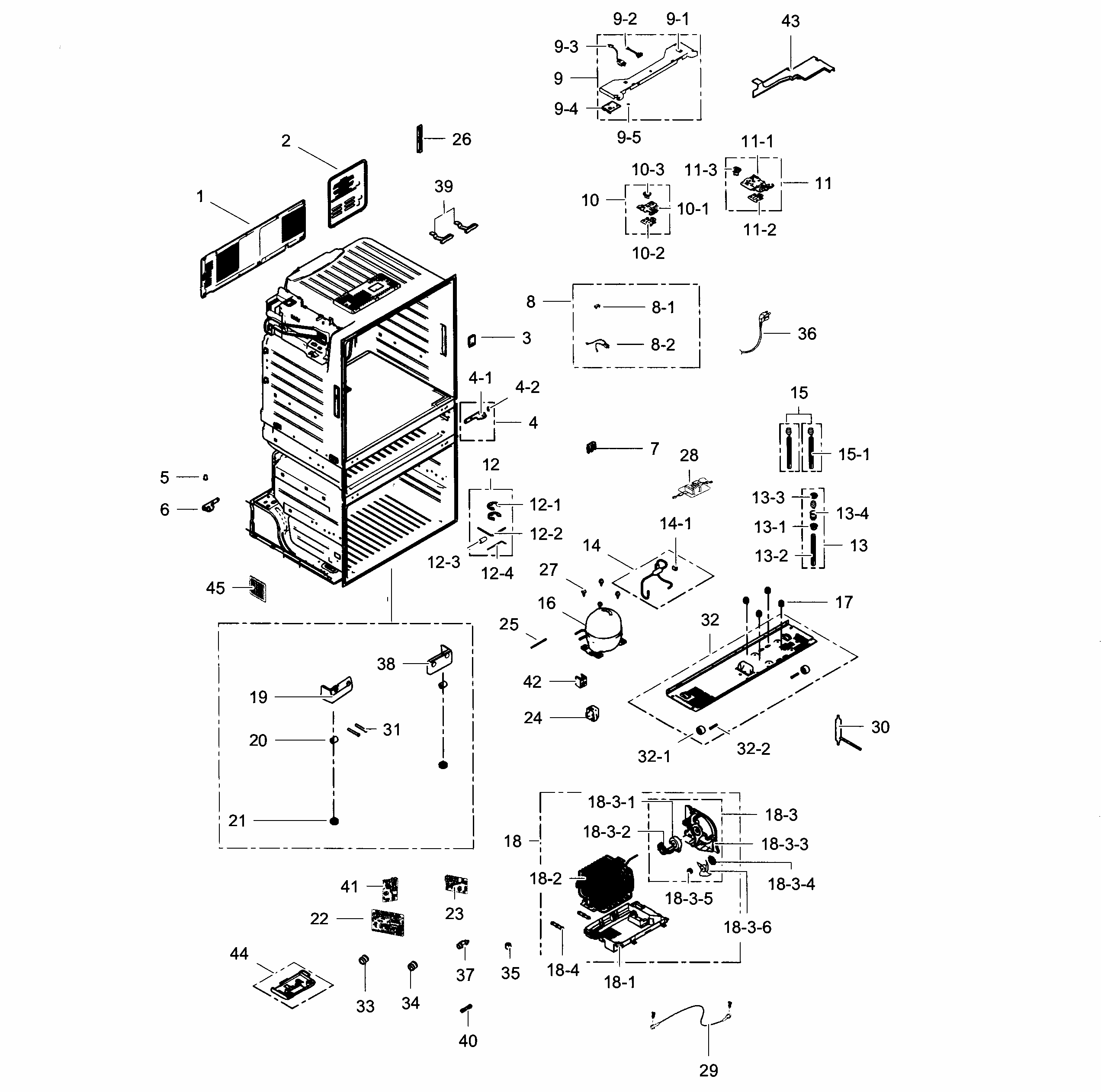 Cabinet Diagram and Parts List for RF28HMEDBWW AA-0001 Samsung Refrigerator