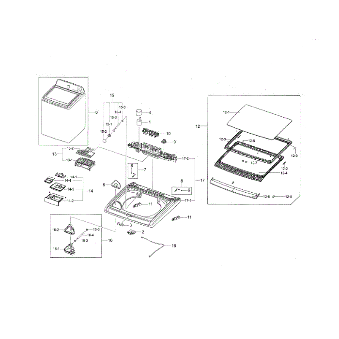 Top Cover Diagram and Parts List for WA50F9A7DSP A2-01 Samsung Washer