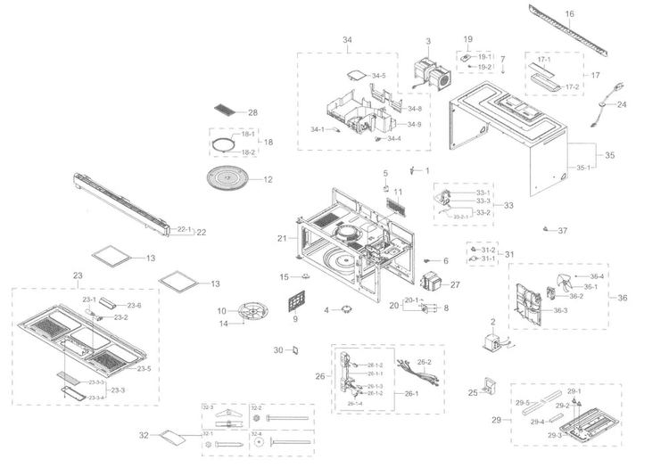 Main Asy Diagram and Parts List for ME16K3000AS AA-0000 Samsung Microwave