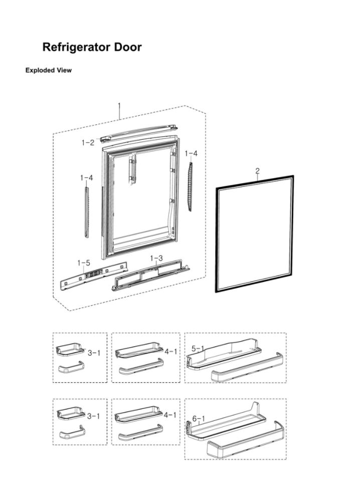Refrigerator Door Parts Diagram and Parts List for RB195ABBP XAA-00 Samsung Refrigerator