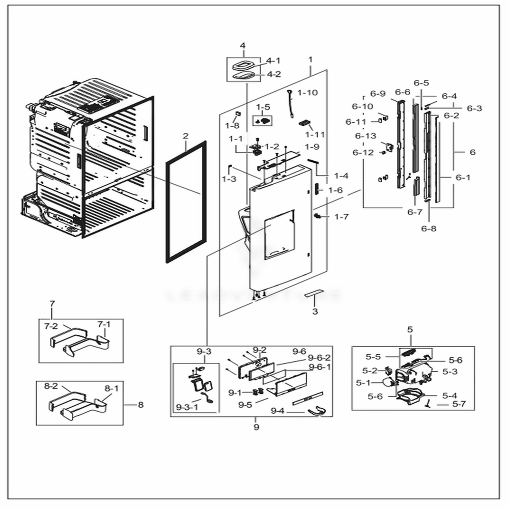 Door Ref Left Diagram and Parts List for RF28HFEDBSG (AA)(0001) Samsung Refrigerator