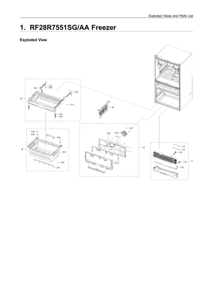 Main Unit Parts Diagram and Parts List for RF28R7551SG AA-00 Samsung Refrigerator
