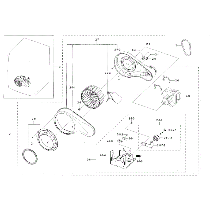 Motor Duct Diagram and Parts List for DV42H5400GF A3-00 Samsung Dryer