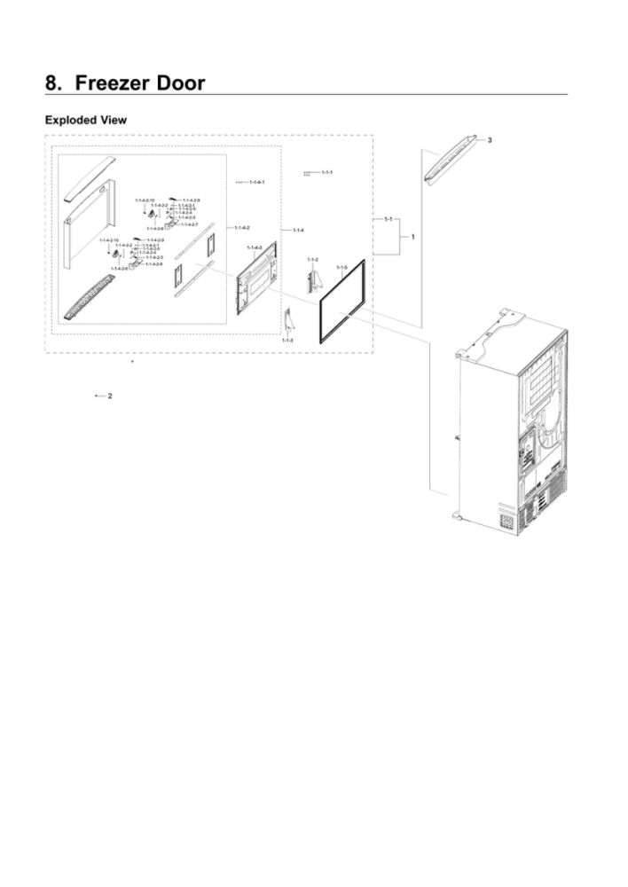 Freezer Door Parts Diagram and Parts List for RF22NPEDBSR AA-04 Samsung Refrigerator