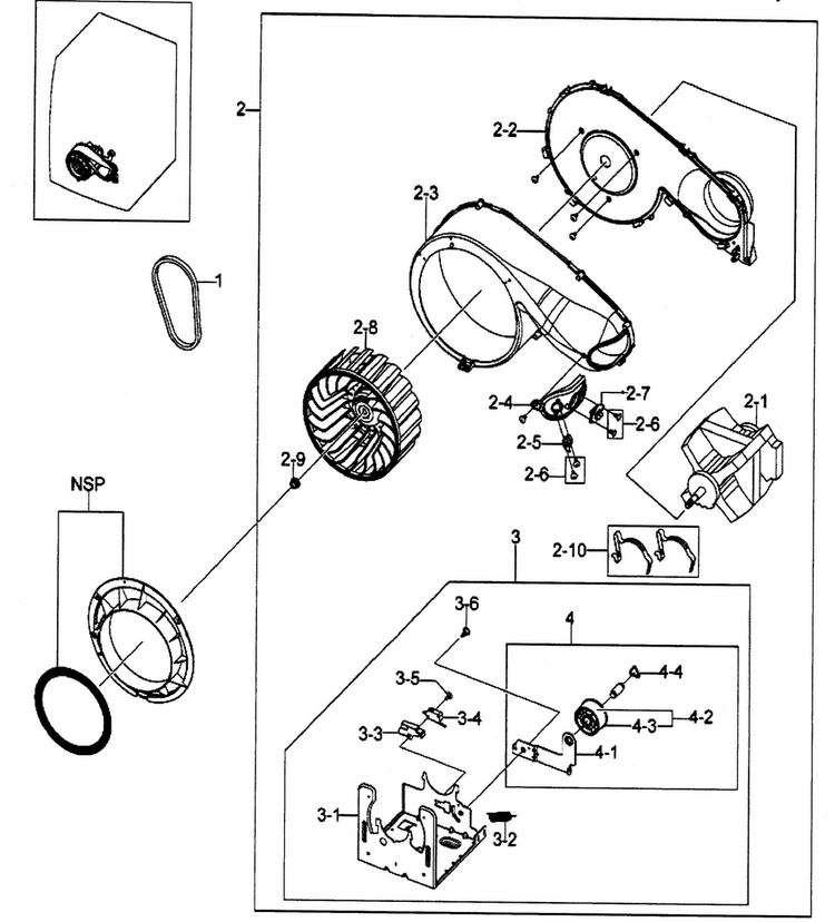 Motor Assy Diagram and Parts List for DV203AGS XAA-0000 Samsung Dryer