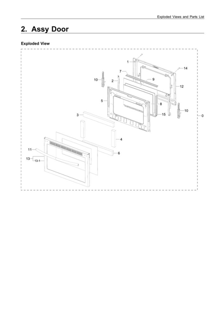 Door Assembly Diagram and Parts List for NX58R6631ST AA-00 Samsung Range