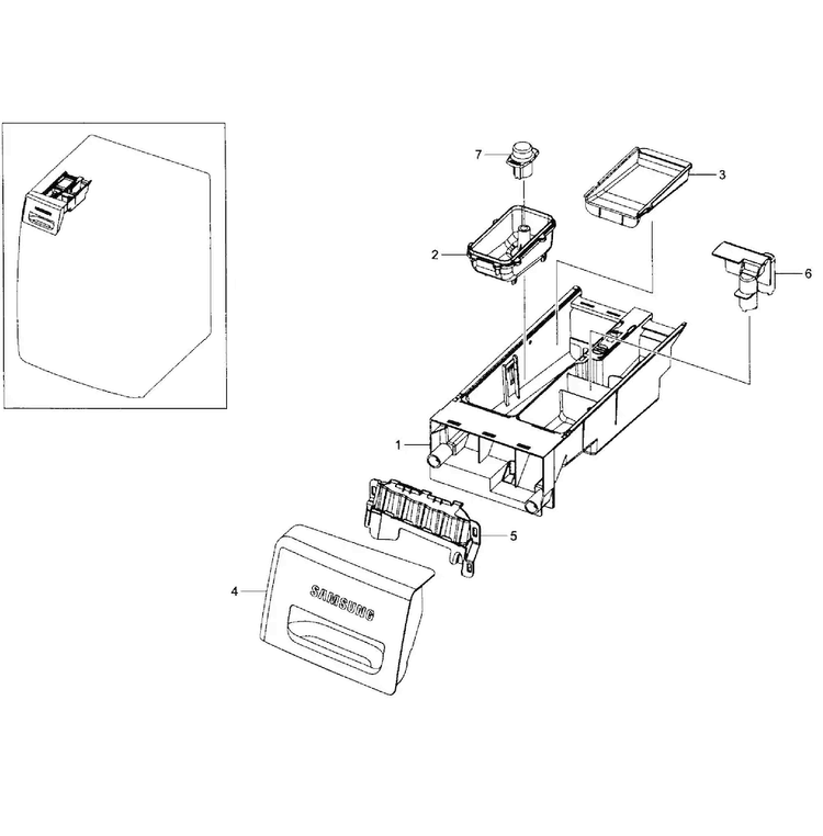 Drawer Assy Diagram and Parts List for WF365BTBGWR A1-0001 Samsung Washer