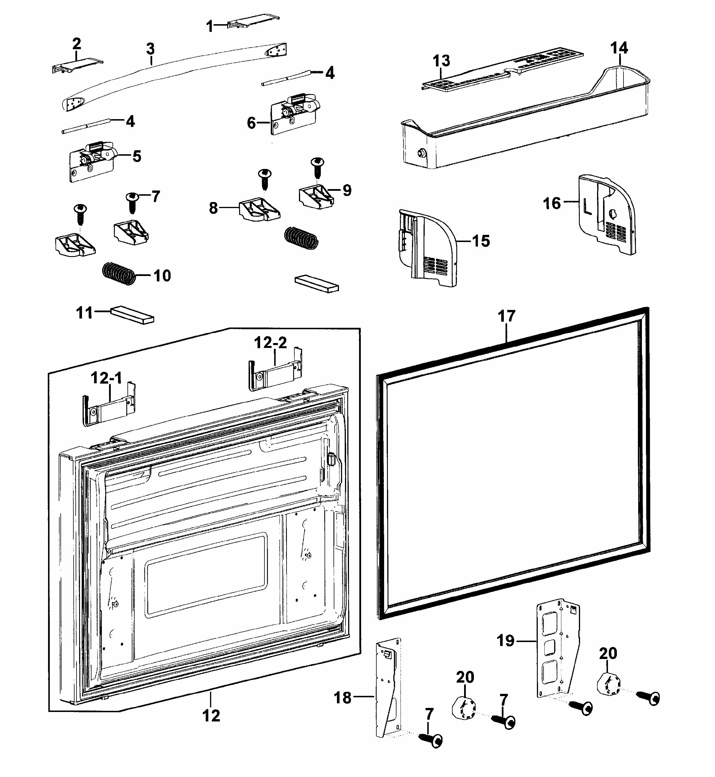 Freezer Door Diagram and Parts List for RF267AZPN XAA-0000 Samsung Refrigerator