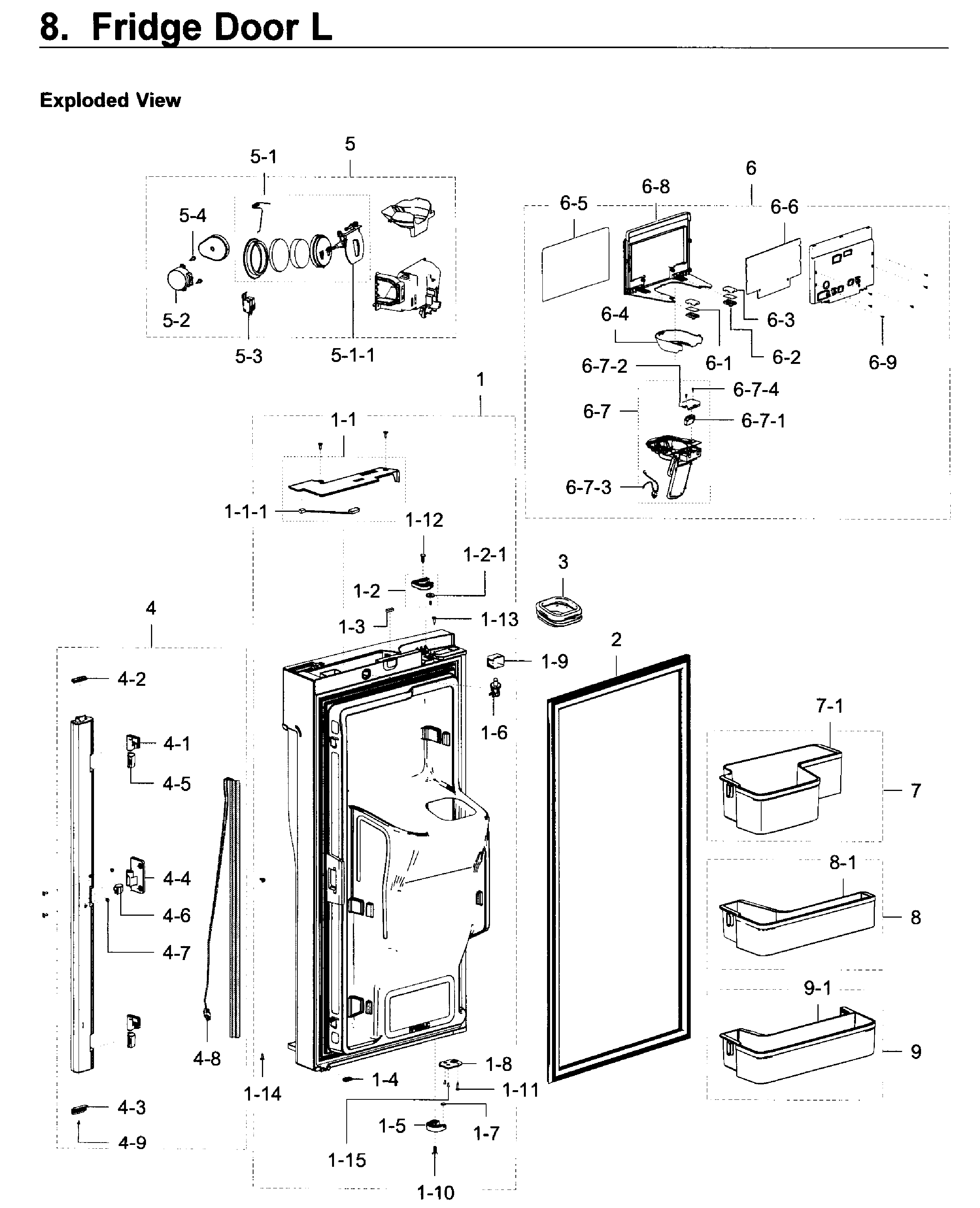 Fridge Door L Diagram and Parts List for RF22K9381SG AA-0000 Samsung Refrigerator