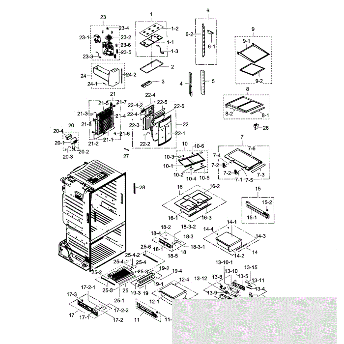 Refrigerator Diagram and Parts List for RF30HDEDTSR AA-00 Samsung Refrigerator