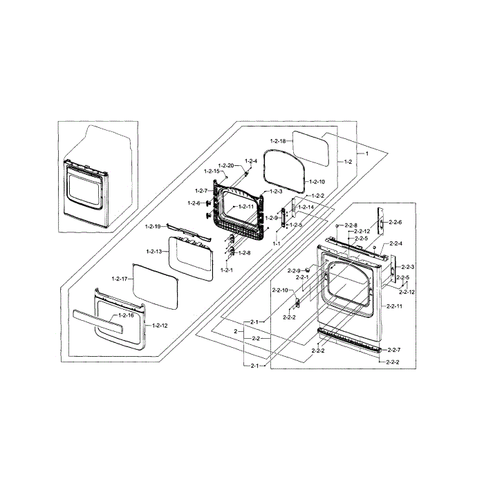 Front And Door Diagram and Parts List for DV5471AEW XAA-04 Samsung Dryer