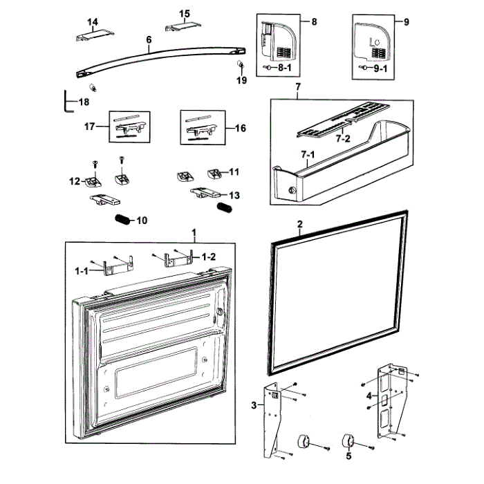 Freezer Door Diagram and Parts List for RF268ACPN XAA-00 Samsung Refrigerator