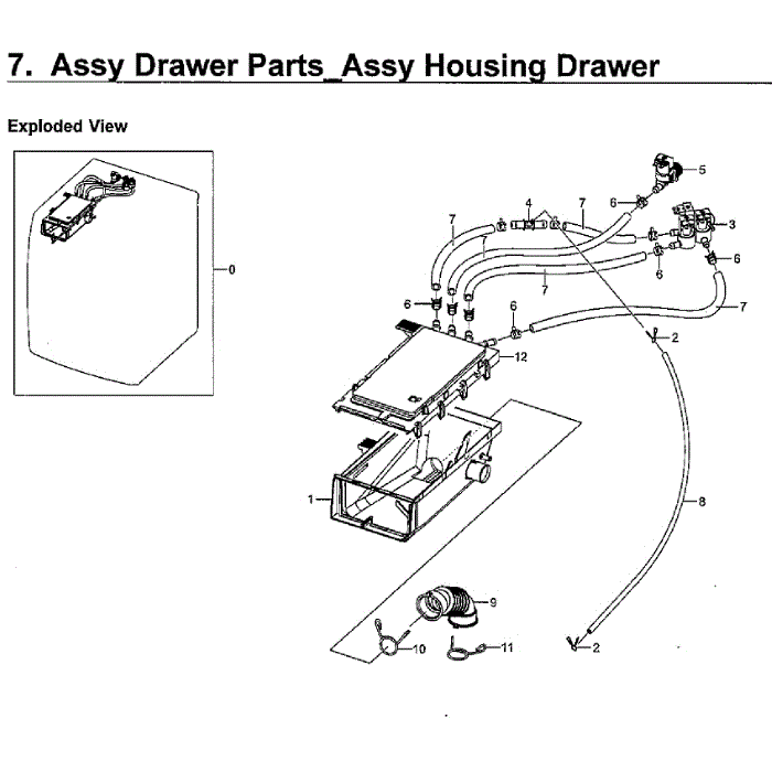 Drawer Housing Diagram and Parts List for WF45M5500AW A5-00 Samsung Washer