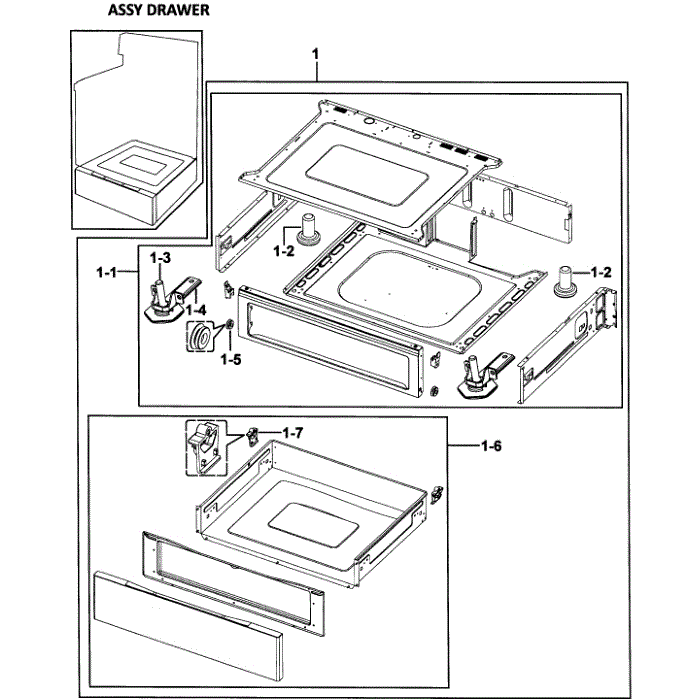 Drawer Assembly Diagram and Parts List for FER300SX XAA-00 Samsung Range