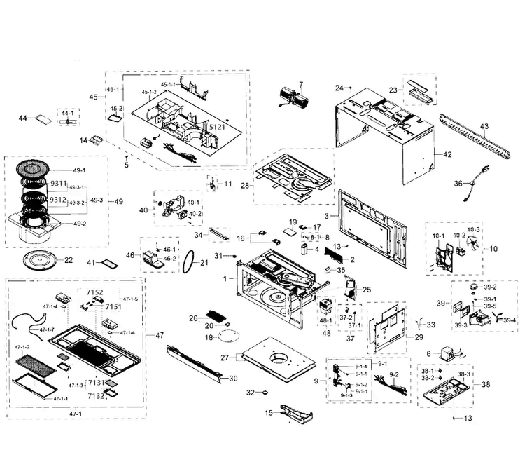 Main Section Diagram and Parts List for MC17F808KDT AA-0001 Samsung Microwave