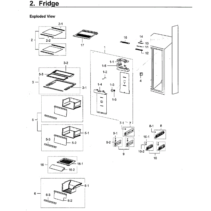Fridge Diagram and Parts List for RH22H9010SR AA-07 Samsung Refrigerator