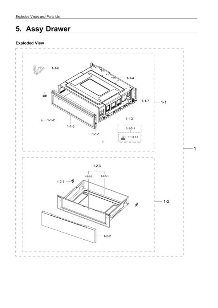 Drawer Assembly Diagram and Parts List for NE59T4311SS AA-00 Samsung Range