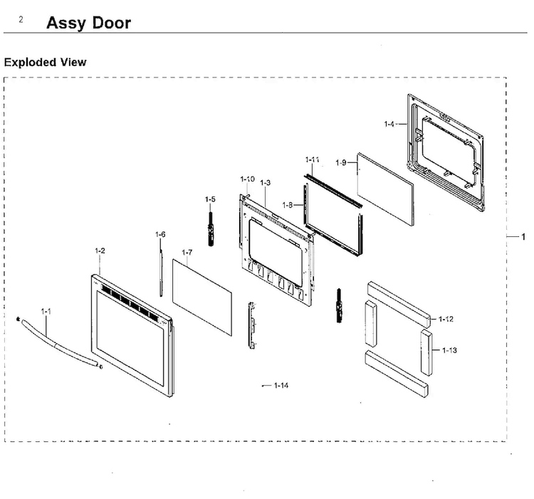 Door Asy Diagram and Parts List for NE59J7630SG AA-0002 Samsung Range