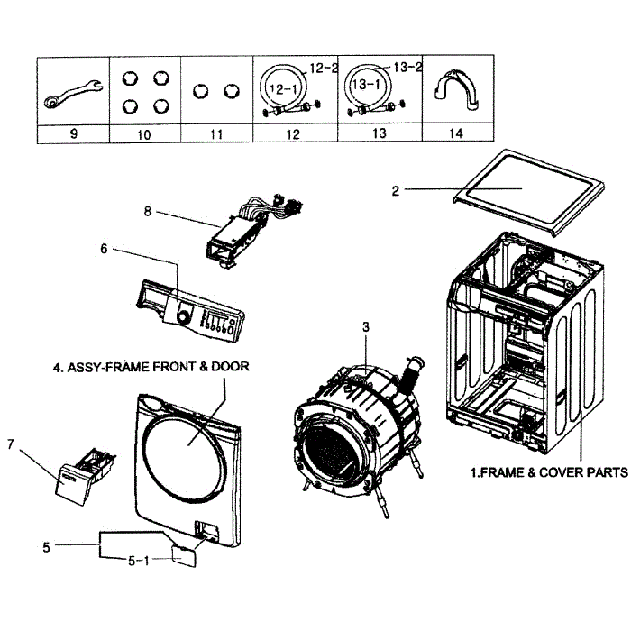 Main Assembly Diagram and Parts List for WF331ANR XAA-04 Samsung Washer