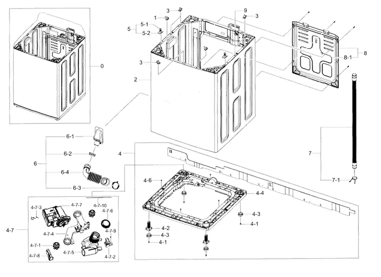 Frame Diagram and Parts List for WA400PJHDWR AA-0004 Samsung Washer