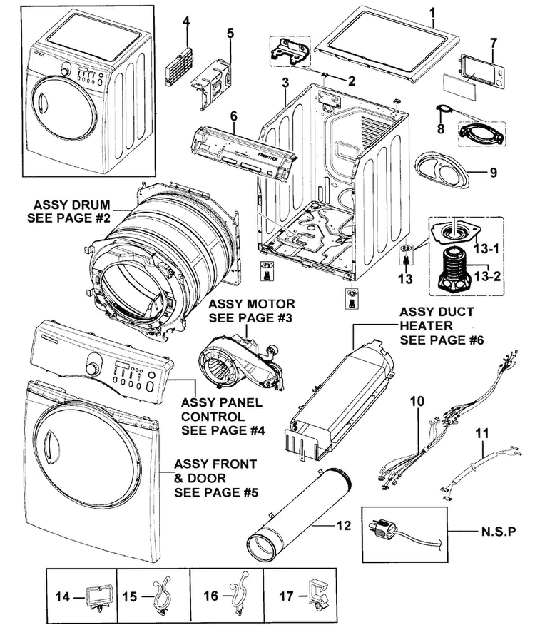 Main Assy Diagram and Parts List for DV218AEB XAA-0000 Samsung Dryer