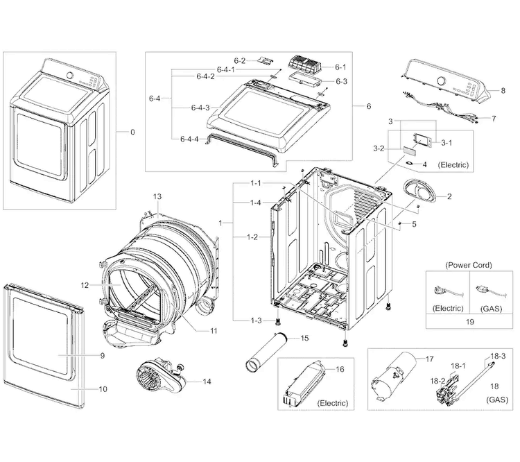 Main Diagram and Parts List for DV45H7000EW A2-0002 Samsung Dryer