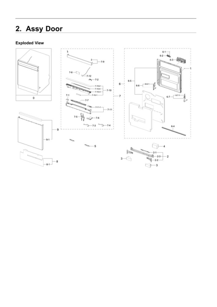 Door Assembly Diagram and Parts List for DW80R9950US AA-00 Samsung Dishwasher
