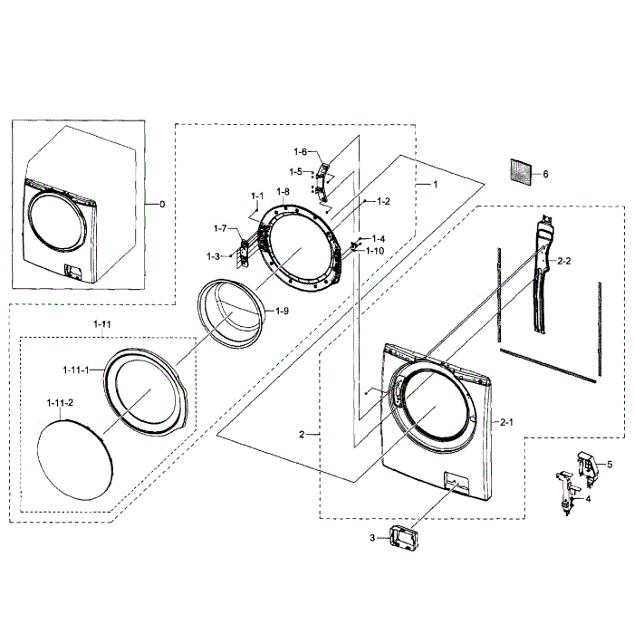 Frame 1 Diagram and Parts List for WF350ANW XAA-06 Samsung Washer