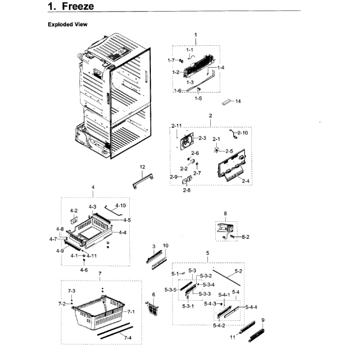 Freezer Diagram and Parts List for RF23HCEDBSR AA-11 Samsung Refrigerator