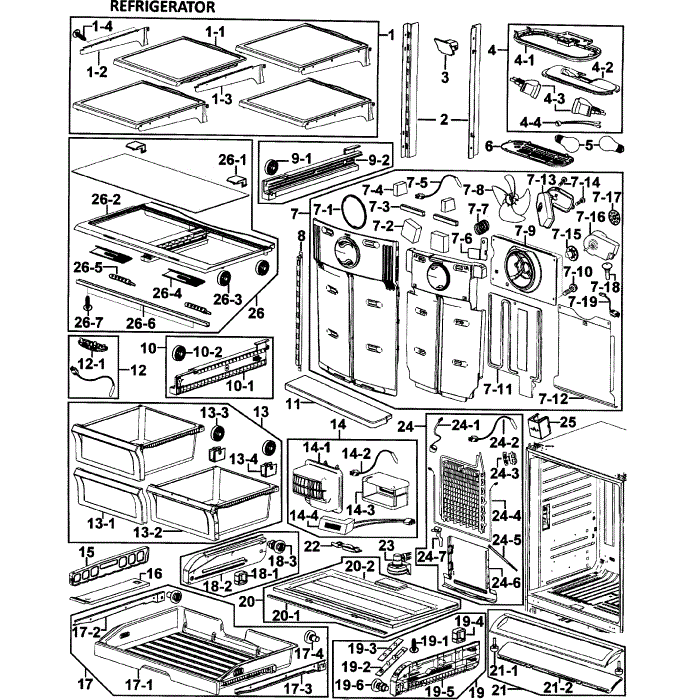 Refrigerator Diagram and Parts List for RF265ABBP XAA-00 Samsung Refrigerator