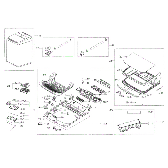 Cover Top Diagram and Parts List for WA45K7600AW A2-00 Samsung Washer