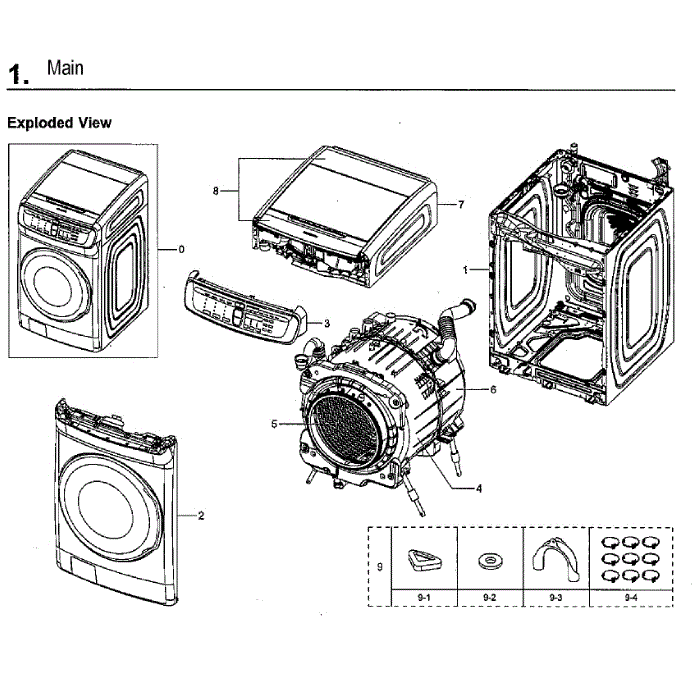 Main Assembly Diagram and Parts List for WV55M9600AV A5-01 Samsung Washer