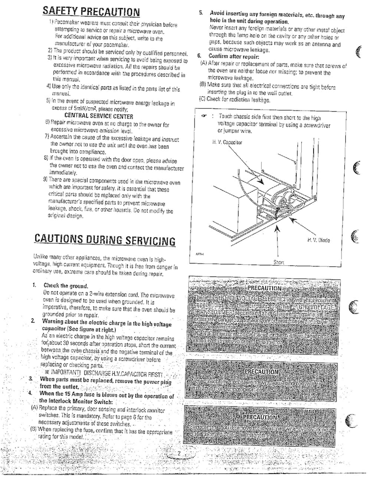 Microwave Service Manual Information Page 2 Diagram and Parts List for MW5330T XAA Samsung Microwave