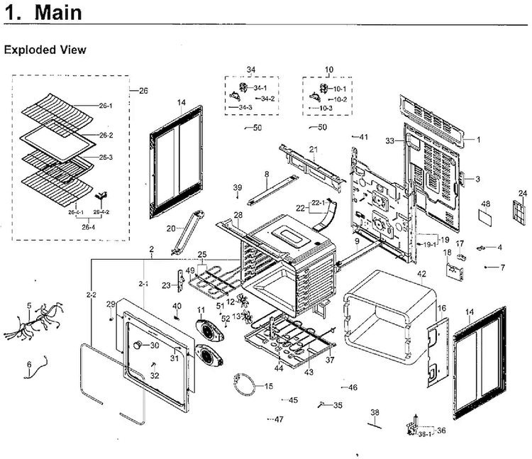 Main Asy Diagram and Parts List for NE59J7850WG AA-0004 Samsung Range