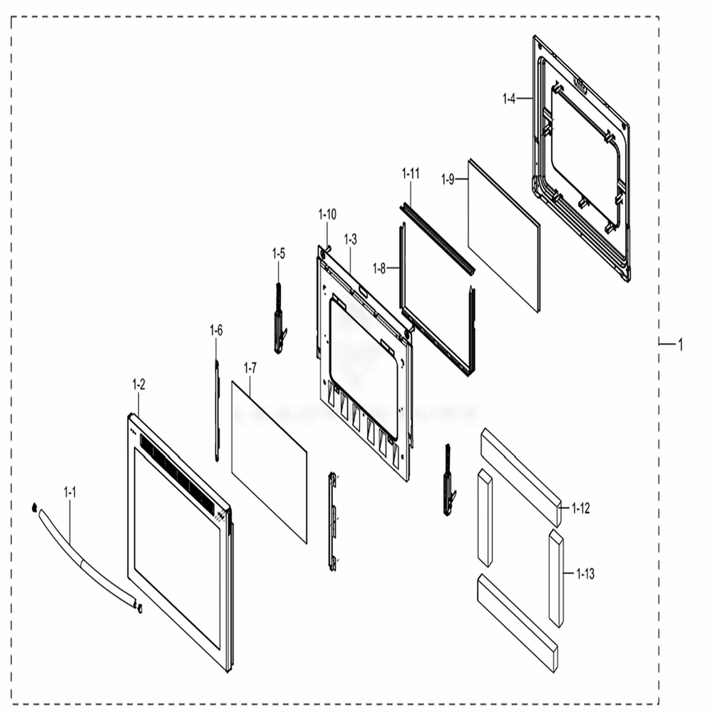 Assembly Door Diagram and Parts List for NE59N6630SS (AA)(0000) Samsung Range