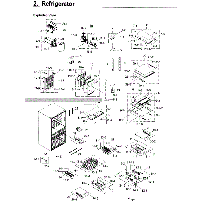 Fridge Diagram and Parts List for RF22KREDBSG AA-01 Samsung Refrigerator