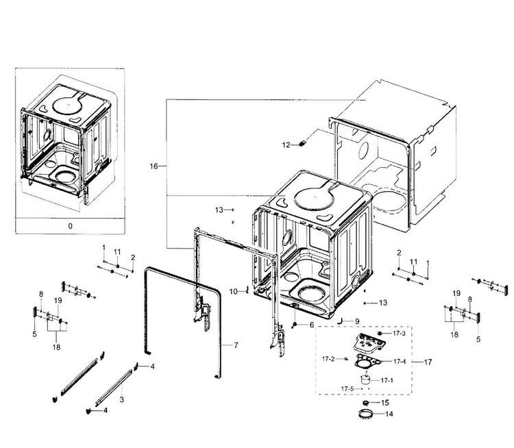 Tub Diagram and Parts List for DW80J7550UW AA-0001 Samsung Dishwasher