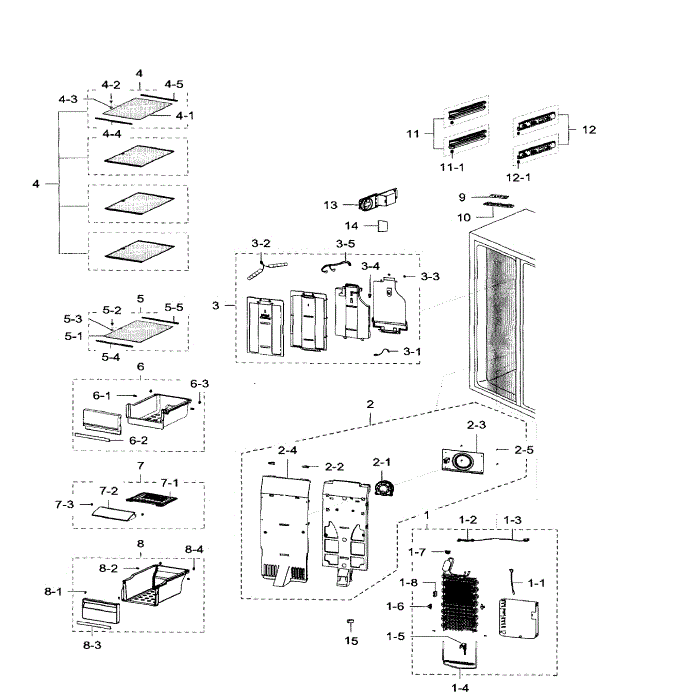 Freezer Diagram and Parts List for RH30H9500SR AA-01 Samsung Refrigerator