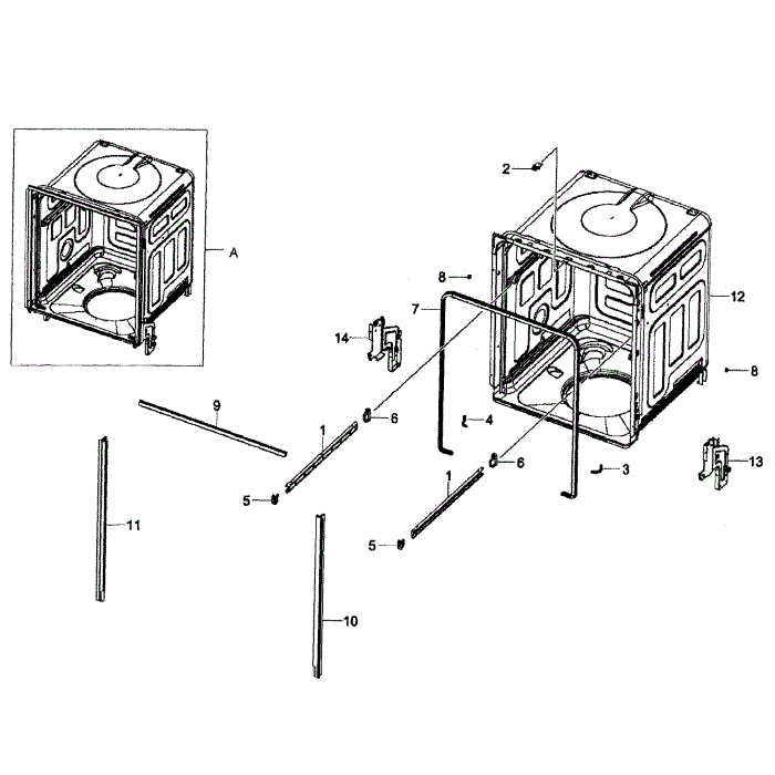 Tub Assembly Diagram and Parts List for DW80F800UWS AA-00 Samsung Dishwasher