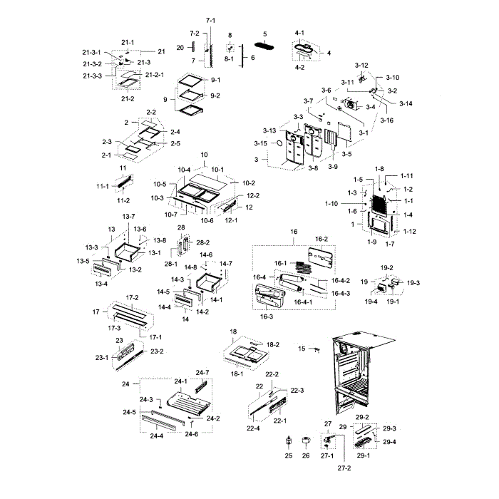 Refrigerator Diagram and Parts List for RFG238AARS XAA-01 Samsung Refrigerator