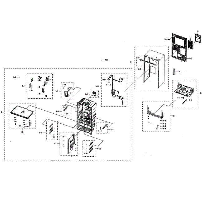 Cabinet 1 Diagram and Parts List for RF22N9781SG AA-00 Samsung Refrigerator