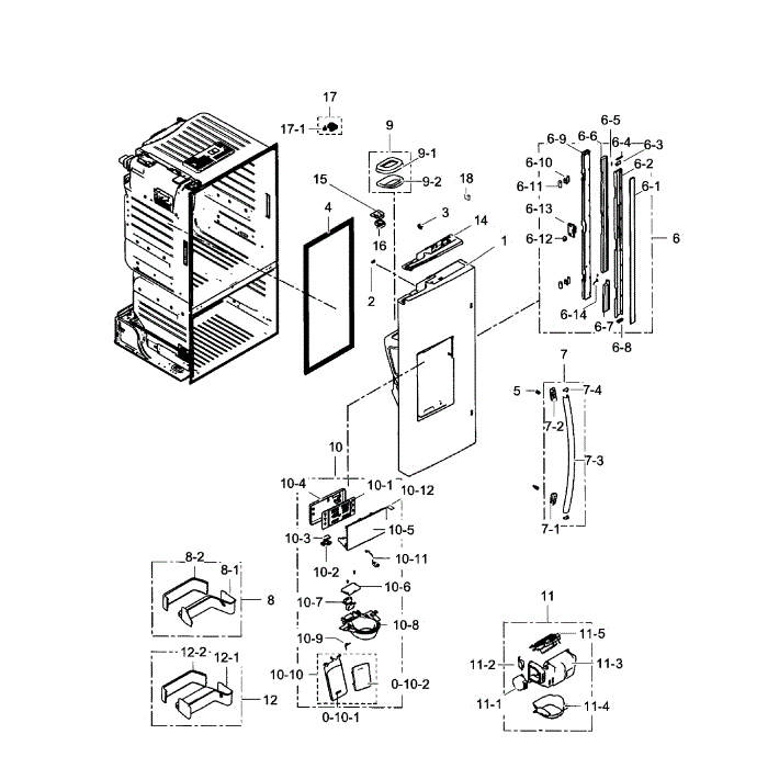 Fridge Left Door Diagram and Parts List for RF263TEAESR AA-01 Samsung Refrigerator