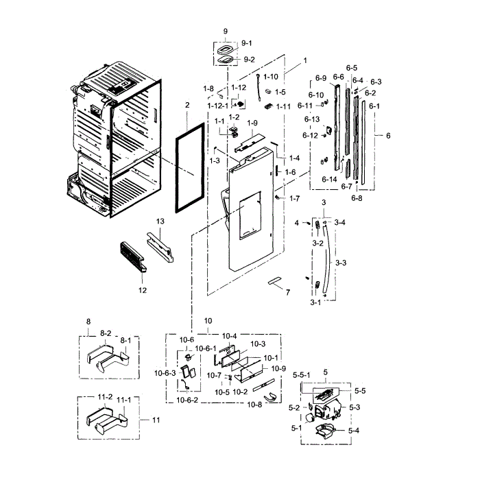 Fridge Door L Diagram and Parts List for RF23HCEDBWW AA-07 Samsung Refrigerator