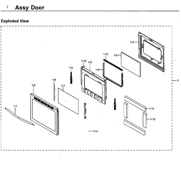 Door Asy Diagram and Parts List for NE59J7630SS AA-0002 Samsung Range