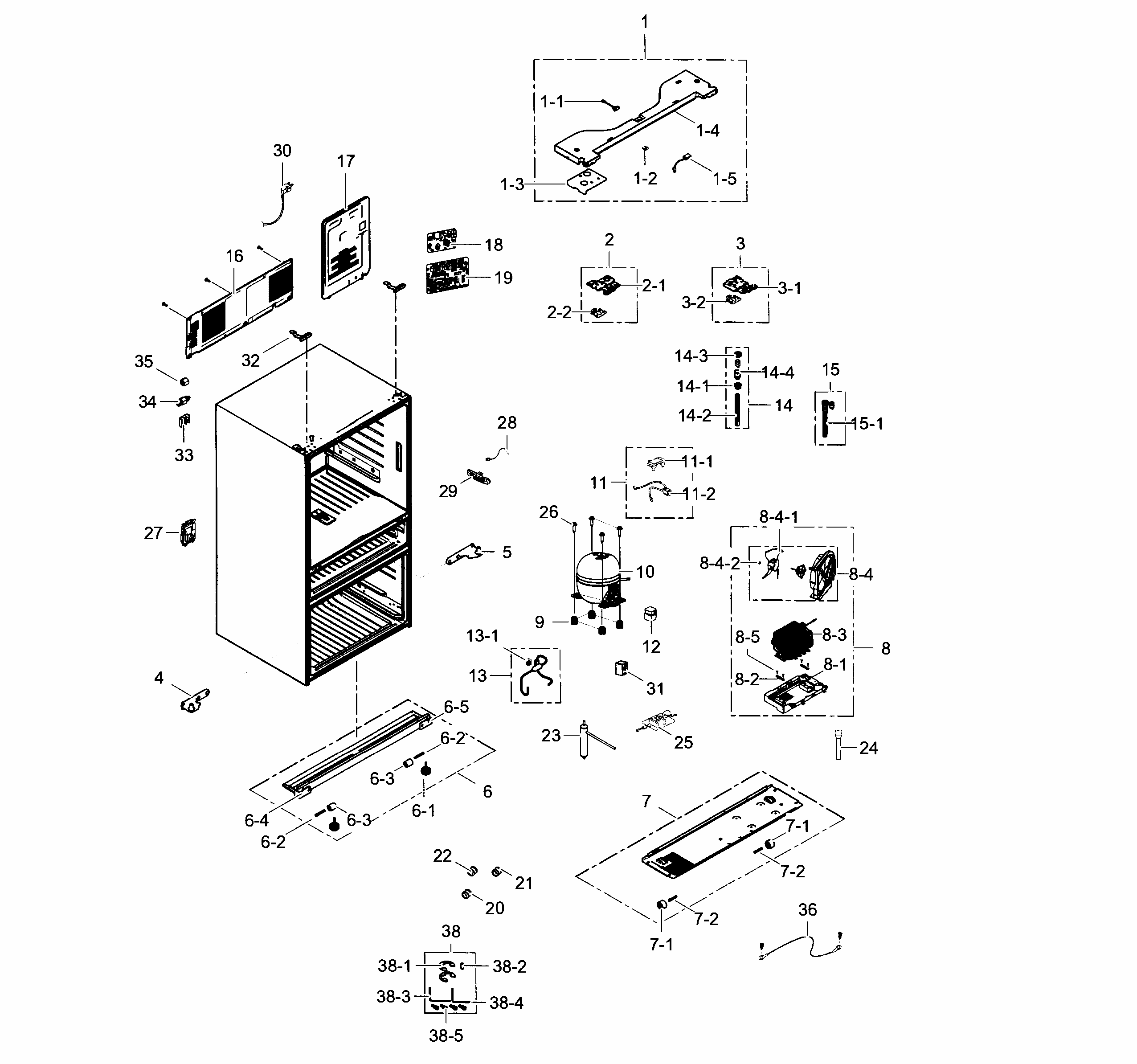Cabinet Diagram and Parts List for RF31FMESBSR AA-0004 Samsung Refrigerator
