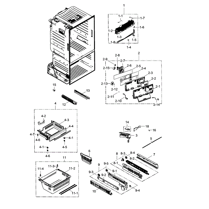 Freezer Diagram and Parts List for RF263BEAESR AA-01 Samsung Refrigerator