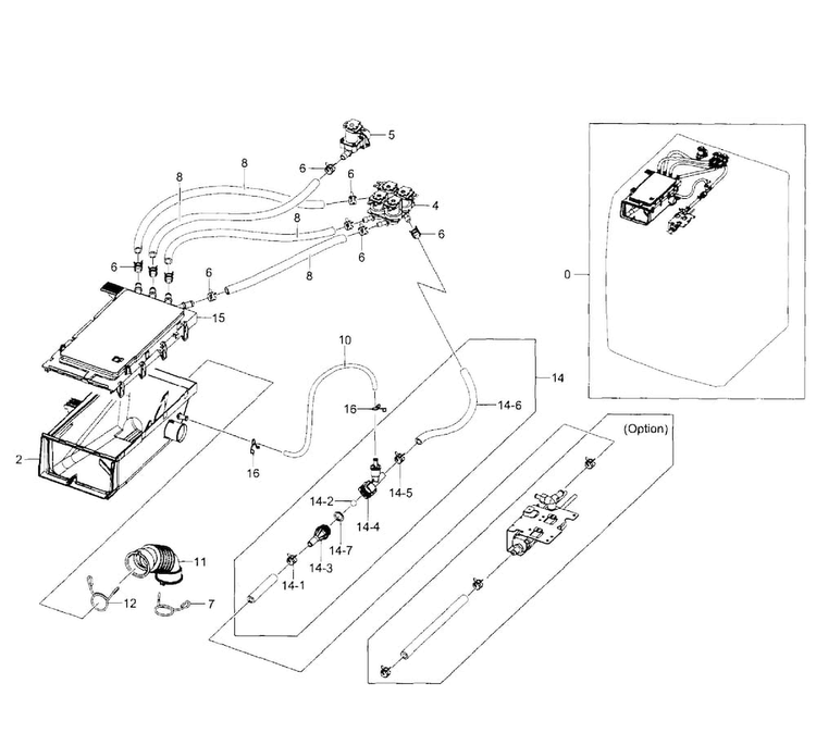 Housing Drawer Diagram and Parts List for WF520ABW XAA-0001 Samsung Washer