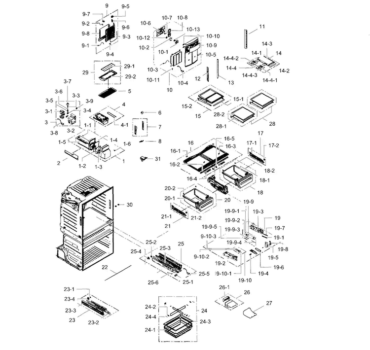 Refrigerator Diagram and Parts List for RF4287HABP XAA-0002 Samsung Refrigerator