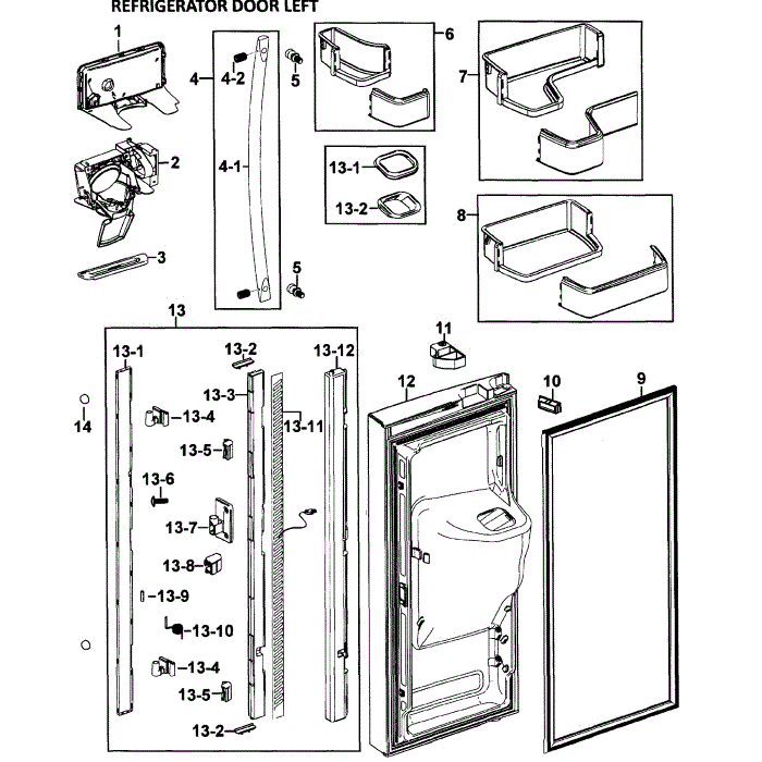 Left Door Diagram and Parts List for RFG295AAWP XAA-00 Samsung Refrigerator
